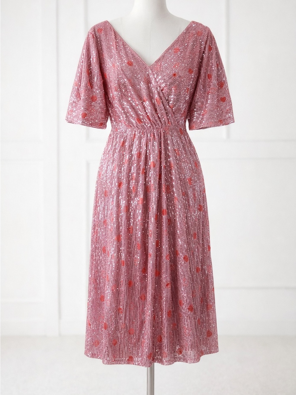 Faeriesty Glam Pink Sequin Midi Dress Sparkle Luxury Luxe Hearts Dance Party M